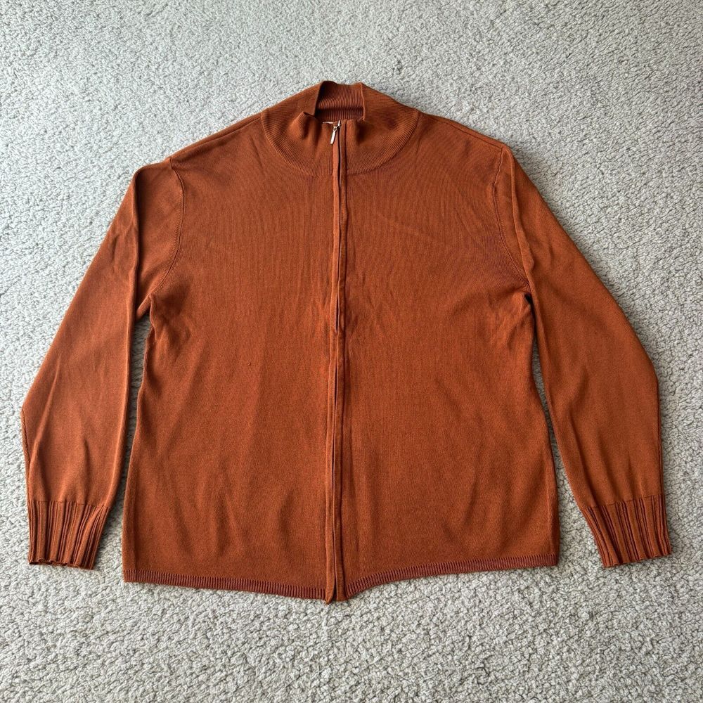 NEW Chico's Design Sweater Womens Large‎ 2 Brown Cardigan Full Zip Rayon Nylon